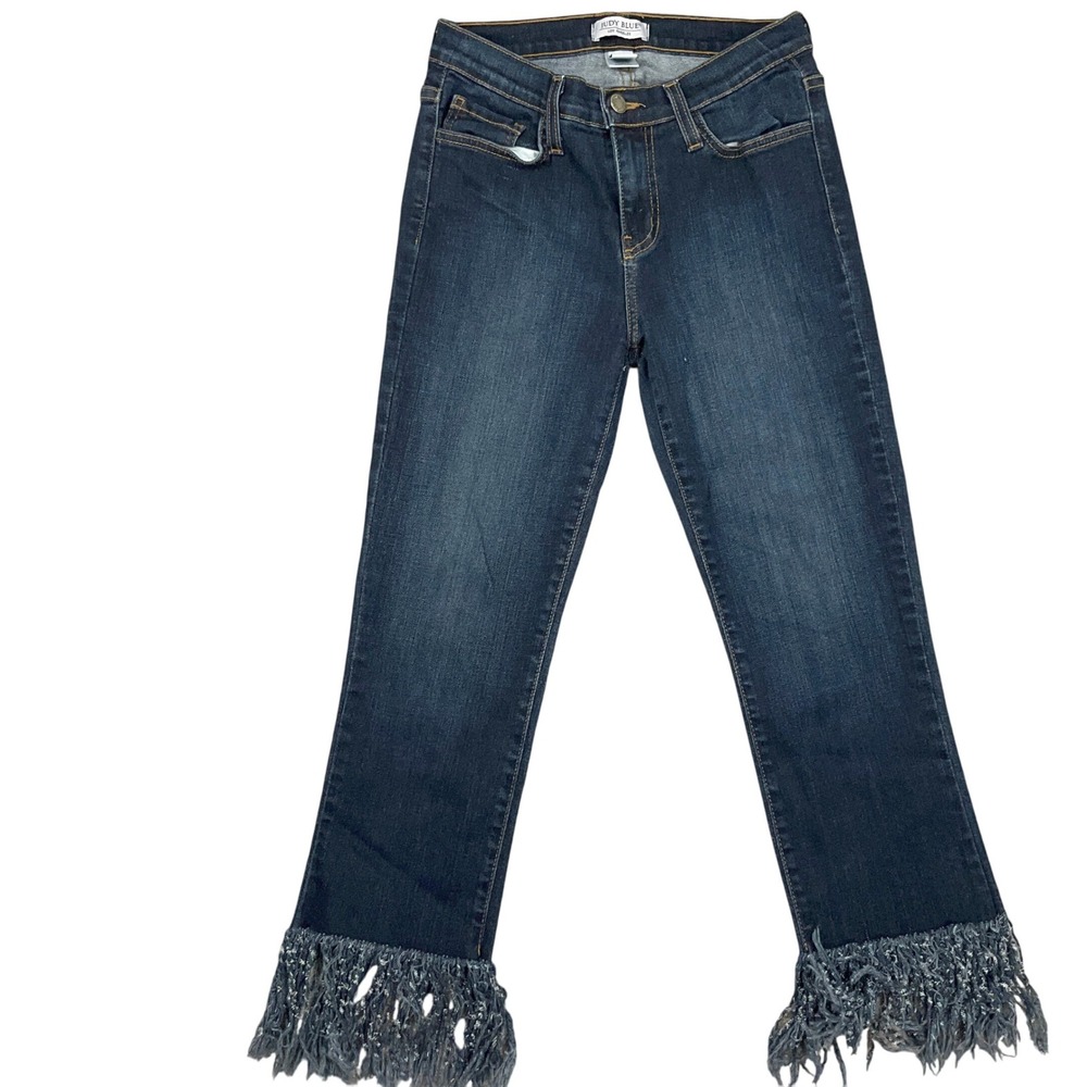 Judy Blue LA Jeans Women 7/28 Dark Blue Long Raw Fringe Hem Boho 83108 USA